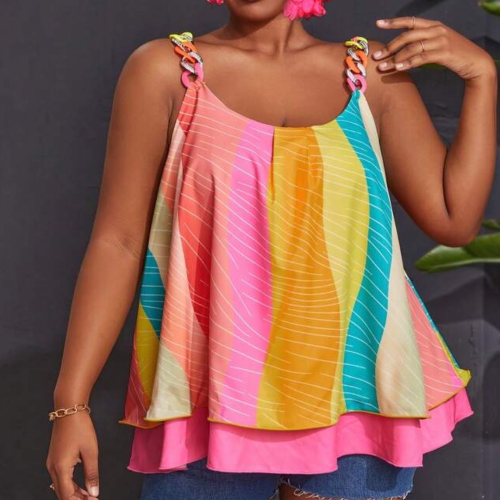 SHEIN Pink and Orange Asymmetrical Sleeveless Tank Top